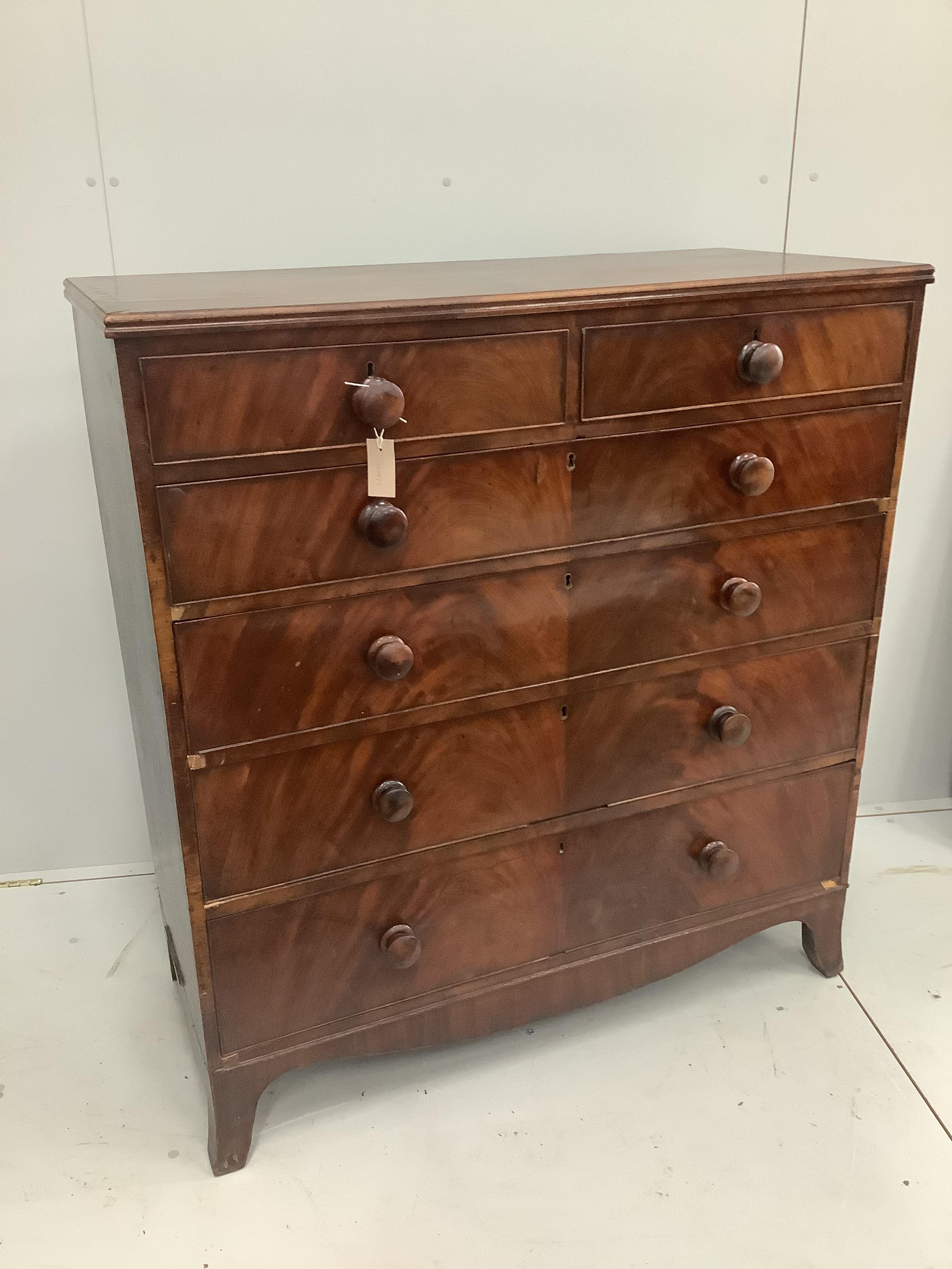 A Regency mahogany chest of six drawers, width 115cm, height 122cm